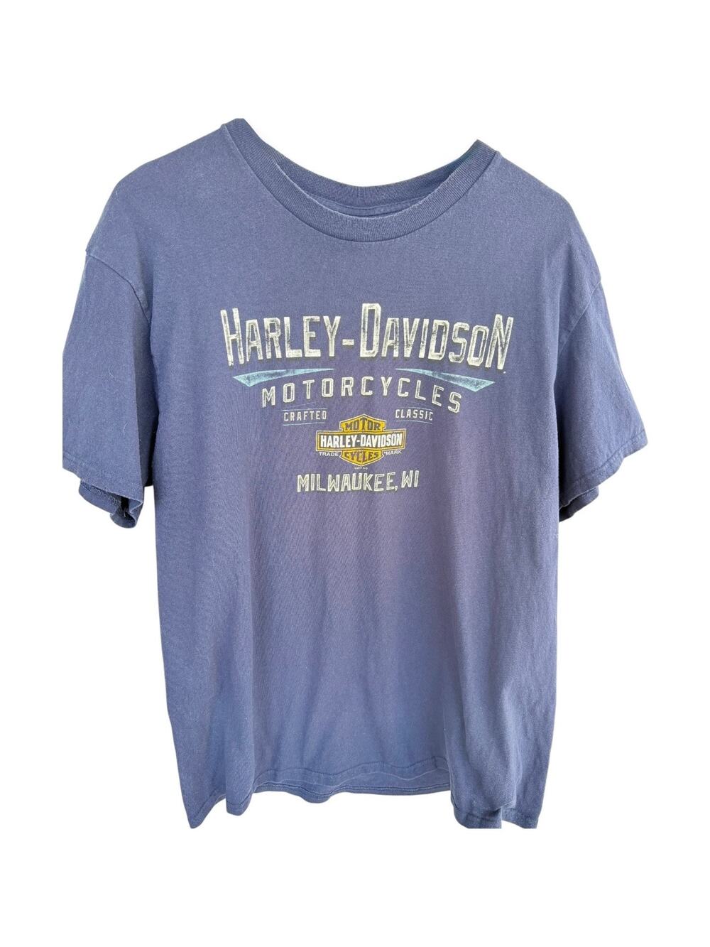 Harley Davidson Milwaukee WI T Shirt Mens Large Blue Motorcycle Biker Graphic T